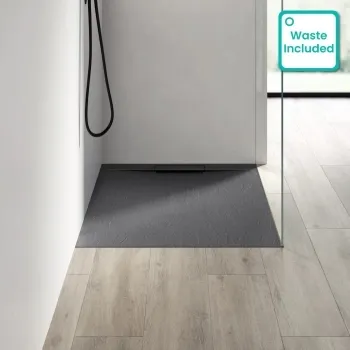 Tokyo Rectangular Matt Grey Slate Texture Stone Shower Tray 1100x800mm