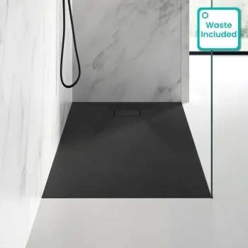 Berlin Rectangular Matt Black Slate Effect SMC Composite Shower Tray 1400x900mm