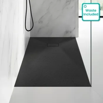 Berlin Rectangular Matt Black Slate Effect SMC Composite Shower Tray 1600x900mm