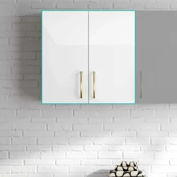 Harper Gloss White Wall Hung Cabinet 600x600mm - Brushed Brass Accents