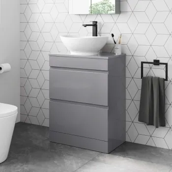 Trent Stone Grey Vanity Drawer with Oval Counter Top Basin 600mm