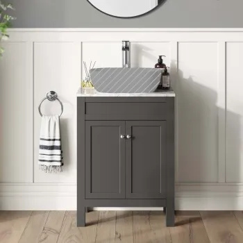 Bermuda Graphite Grey Cabinet with Marble Top 600mm - Excludes Counter Top Basin
