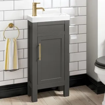 Bermuda Graphite Grey Cloakroom Basin Vanity 400mm - Brass Knurled Handles