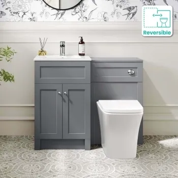 Milos Fog Grey Combination Vanity Basin and Houston Toilet 1000mm - Chrome Handles