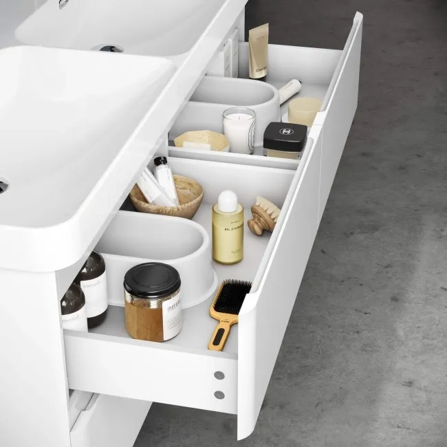 Corsica Gloss White Wall Hung Double Basin Drawer Vanity 1200mm