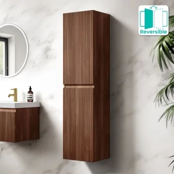 Malta Fluted Black Walnut Wall Hung Tall Cabinet 1400x350mm