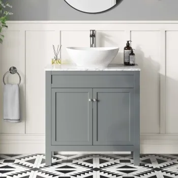 Bermuda Dove Grey Vanity with Marble Top & Oval Counter Top Basin 800mm