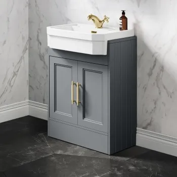 Monaco Dove Grey Traditional Basin Vanity 600mm - Brass Knurled Handles