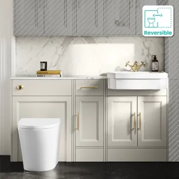 Monaco Chalk White Combination Vanity Traditional Basin with Marble Top and Boston Toilet 1500mm - Brass Knurled Handles