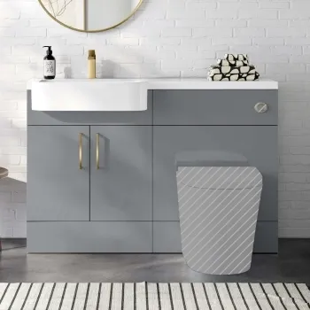 Harper Stone Grey Basin Vanity and Back To Wall Toilet Unit 1200mm (Excludes Toilet) - Brushed Brass Accents - Left Handed