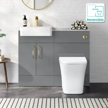 Harper Stone Grey Combination Vanity Basin with Marble Top & Houston Toilet 1000mm -Brushed Brass Accents