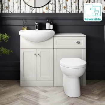 Capri Cotton White Combination Vanity Basin and Austin Toilet 1050mm - Chrome Handles