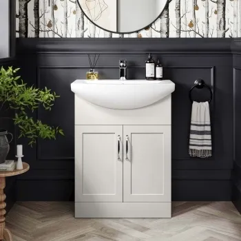 Capri Cotton White Vanity with Semi Recessed Basin 650mm - Traditional Handles