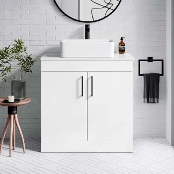 Mersey Gloss White Vanity with Troy Basin 800mm - Black Accents