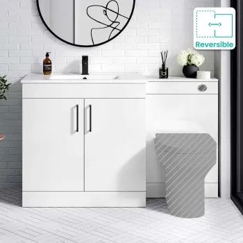 Mersey Gloss White Basin Vanity and Back To Wall Unit 1300mm (Excludes Toilet) - Black Accents