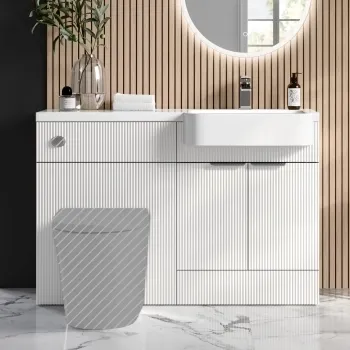 Sicily Fluted Coastal White Basin Vanity and Back To Wall Toilet Unit 1200mm (Excludes Toilet) - Chrome Handles- Right Handed