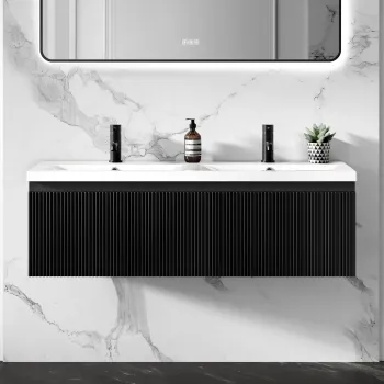 Malta Fluted Matt Black Wall Hung Double Basin Drawer Vanity 1200mm