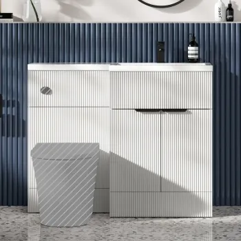 Havana Fluted Coastal White Basin Vanity and Back To Wall Toilet Unit 1100mm (Excludes Toilet) - Black Accents - Right Handed