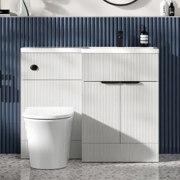 Havana Fluted Coastal White Combination Vanity Basin and Tucson Toilet 1100mm - Black Accents - Right Handed