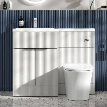 Havana Fluted Coastal White Combination Vanity Basin and Tucson Toilet 1100mm - Chrome Handles - Left Handed