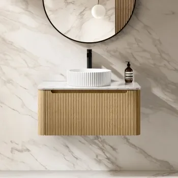 Sorrento Fluted Country Oak Wall Hung Drawer Vanity with Marble Top & Nevis Basin 800mm