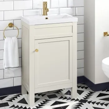 Bermuda Chalk White Basin Vanity 500mm - Brushed Brass Accents