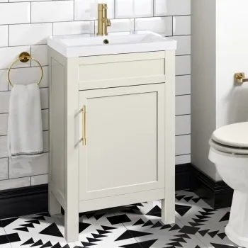 Bermuda Chalk White Basin Vanity 500mm - Brass Knurled Handles