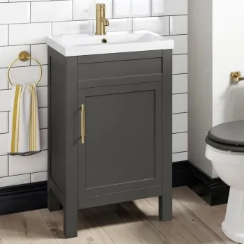 Bermuda Graphite Grey Basin Vanity 500mm - Brass Knurled Handles