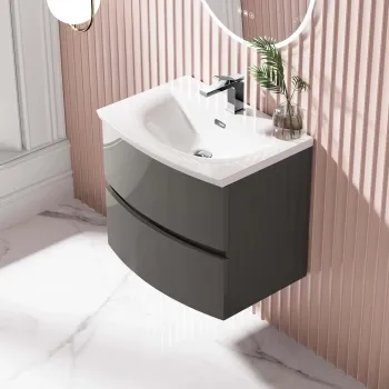 Bali Tungsten Grey Wall Hung Basin Drawer Vanity 600mm