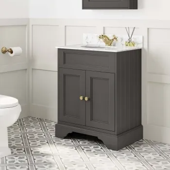 Lucia Graphite Grey Vanity with Marble Top & Undermount Basin 630mm - Brushed Brass Accents