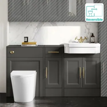 Monaco Graphite Grey Combination Vanity Traditional Basin and Boston Toilet 1500mm - Brass Knurled Handles