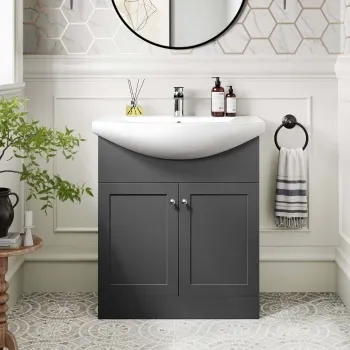 Capri Slate Grey Vanity with Semi Recessed Basin 750mm - Chrome Handles