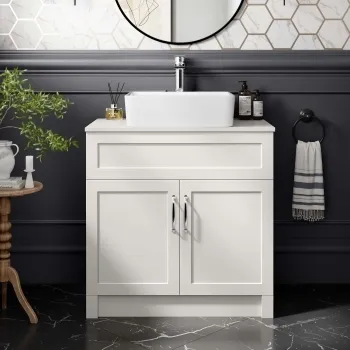 Milos Cotton White Vanity with Troy Basin 800mm - Traditional Handles