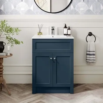 Milos Navy Blue Basin Vanity 600mm - Brushed Handles