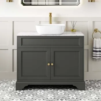 Lucia Graphite Grey Vanity with Marble Top & Curved Counter Top Basin 1030mm - Brushed Brass Accents