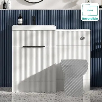 Havana Fluted Coastal White Basin Vanity and Back To Wall Toilet Unit 1100mm (Excludes Toilet) - Black Accents