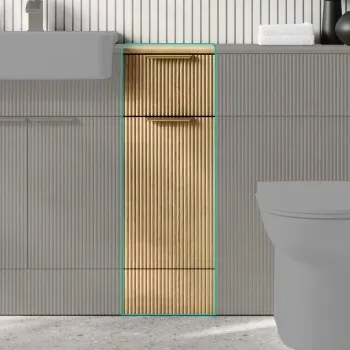 Sicily Fluted Country Oak Side Cabinet Unit 300mm - Brushed Brass Accents