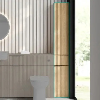 Sicily Fluted Country Oak Floor Standing Tall Cabinet Unit 1900x300mm - Chrome Handles