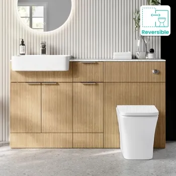 Sicily Fluted Country Oak Combination Vanity Basin with Marble Top & Houston Toilet 1500mm - Chrome Handles