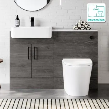 Harper Charcoal Elm Combination Vanity Basin with Marble Top & Boston Toilet 1200mm - Black Accents