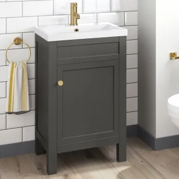 Bermuda Graphite Grey Basin Vanity 500mm - Brushed Brass Accents