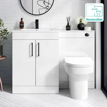 Mersey Gloss White Combination Vanity Basin and Miami Toilet 1100mm - Black Accents