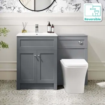 Milos Fog Grey Combination Vanity Basin and Houston Toilet 1100mm - Chrome Handles
