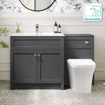 Milos Slate Grey Combination Vanity Basin and Houston Toilet 1300mm - Chrome Handles