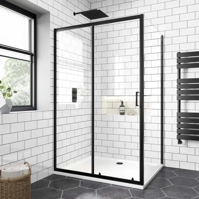 London Matt Black 6mm Sliding Shower Enclosure 1100x900mm
