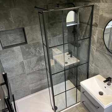 Munich Matt Black Grid Easy Clean 8mm Wet Room Shower Glass Panel 800mm