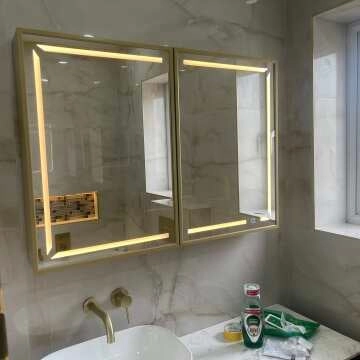 Mia Matt Brass Illuminated LED Mirror Cabinet 710x1000mm