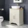 Lucia Chalk White Vanity with Oak Effect Top & Curved Counter Top Basin 640mm - Brass Knurled Handles