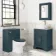 Lucia Inky Blue Vanity with Marble Top & Curved Counter Top Basin 640mm - Brass Knurled Handles