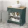 Lucia Midnight Green Vanity with Oak Effect Top & Curved Counter Top Basin 840mm - Brass Knurled Handles